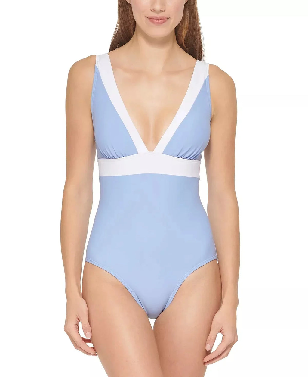 DKNY HYDRANGEA Deep V-Neck One-Piece Sizewimsuit, USize 4