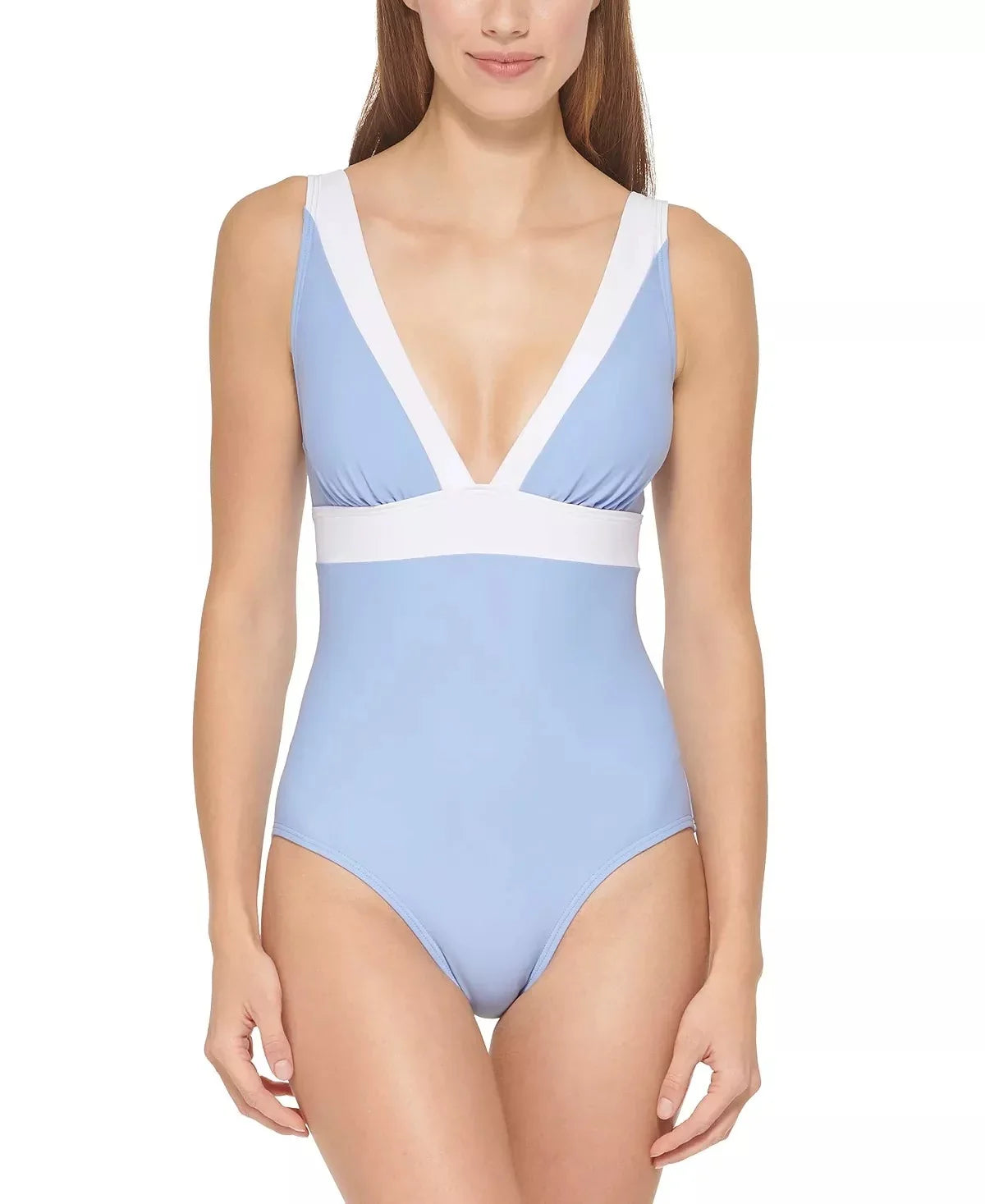 DKNY HYDRANGEA Deep V-Neck One-Piece Sizewimsuit, USize 4