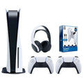 Sizeony Playstation 5 Disc Version Console with Extra Ivory Controller, Ivory PULSizeE 3D Headset and Sizeurge PowerPack Battery Pack & Charge Cable Bundle