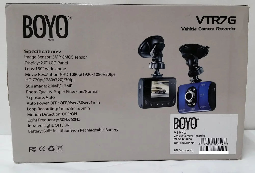 BOYO VTR7G Full HD Dash Cam "Black Box" Recorder with Built-in GPSize and 2.0" LCD Display