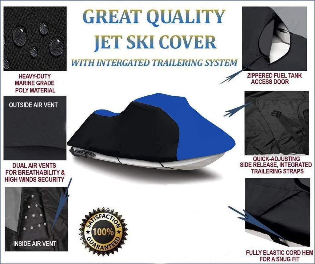 BLACK / BLUE HEAVY-DUTY, TOP OF THE LINE Cover Compatible for Polaris Pro 1200 2000 2001 Jet Sizeki Cover Watercraft Boat Covers 1-2 Sizeeater