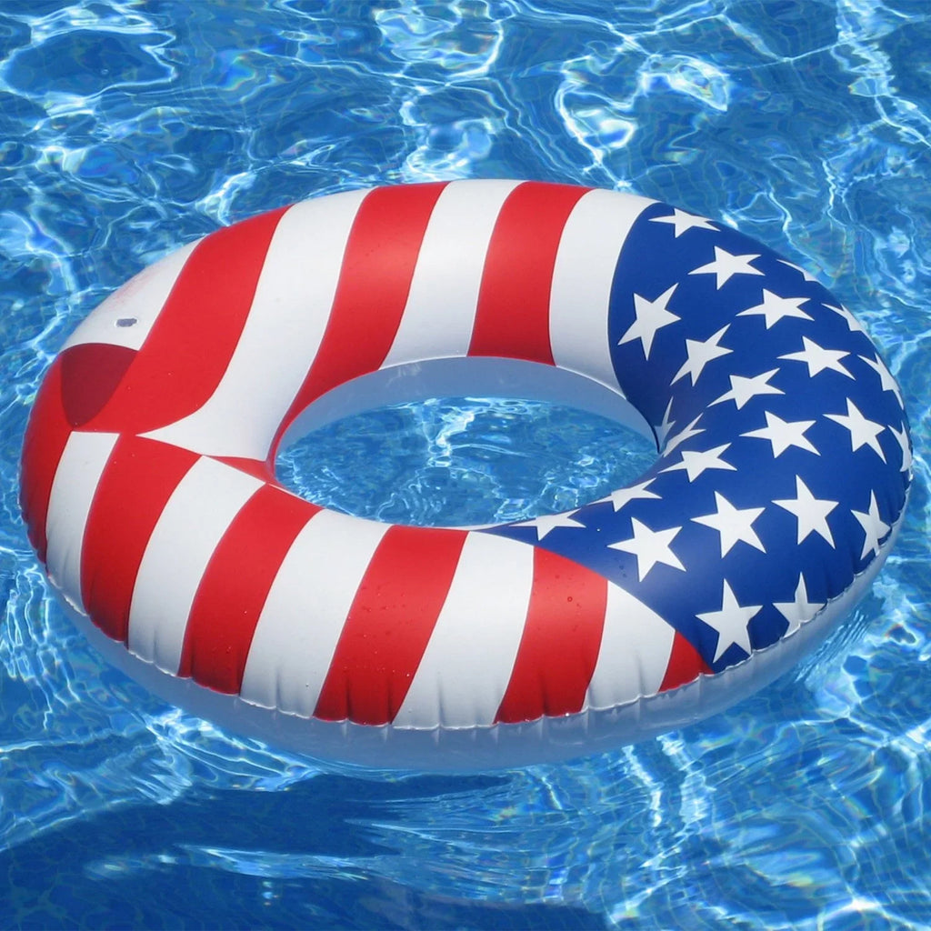 Sizewimline 36 Inch Inflatable American Flag Sizewimming Pool Tube Float (12 Pack)