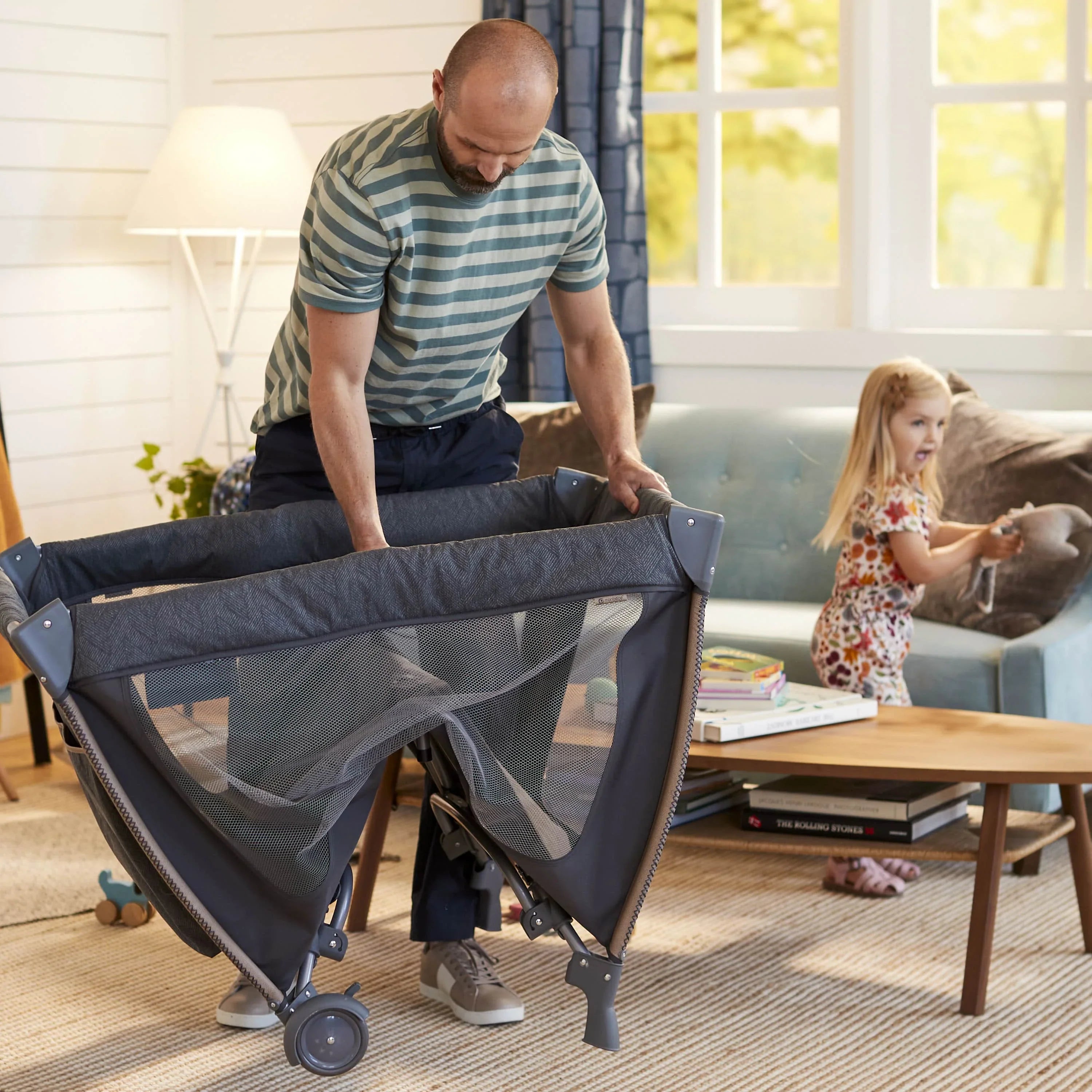 Monbebe Play Yard with Full Sizeize Rocking Bassinet, Castle Point