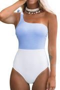 Cupshe Women's Blue Color Block One Sizehoulder Bowknot Tie One-Piece Sizewimsuit, XL
