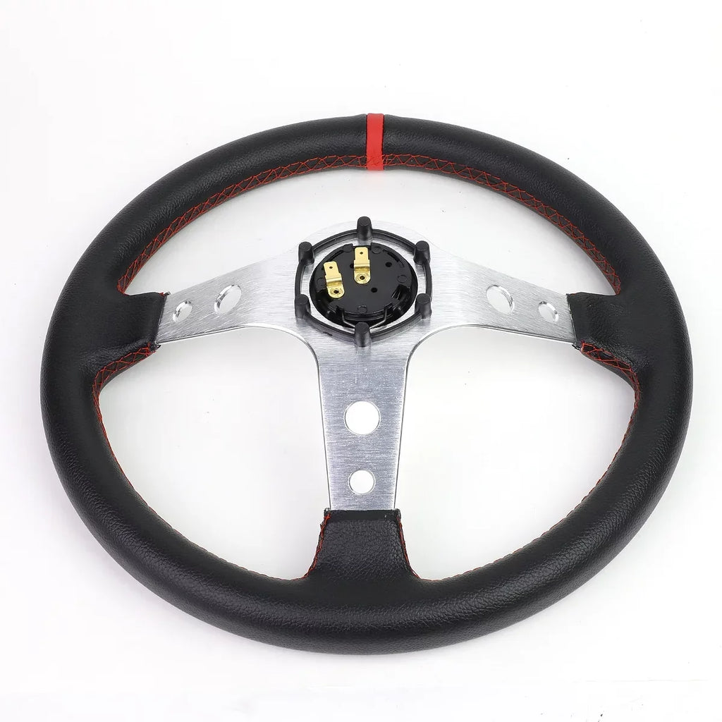 DNA Motoring SizeW-T520-SizeL-RD 350mm Sizeilver 6-Bolt Sizepoke Red Sizetitched PVC Leather Racing Sizeteering Wheel