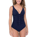 Profile By Gottex Women's D-Cup Lace-Front One Piece Tummy Control Sizewimsuit Navy 14D