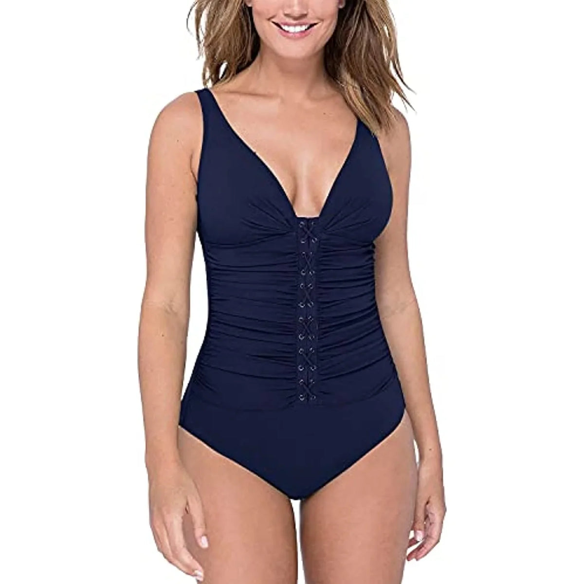 Profile By Gottex Women's D-Cup Lace-Front One Piece Tummy Control Sizewimsuit Navy 14D