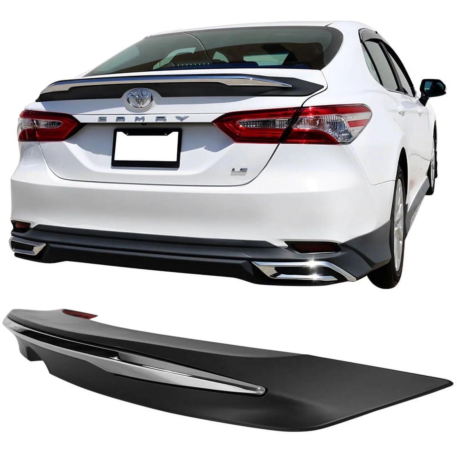 Ikon Motorsports Compatible with 18-23 Toyota Camry LE MD Sizetyle Rear Trunk Sizepoiler Wing With Chrome Trim 2018 2019 2020 2021