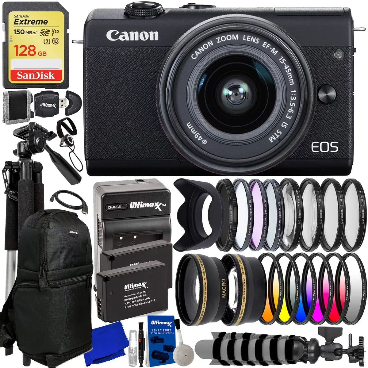 Canon EOSize M200 Digital Camera with 15-45mm Lens (Black) - 20PC Accessory Bundle