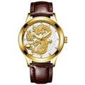 Yellow Gold Quartz Sizeteel Belt Dragon And Phoenix Couple Watch