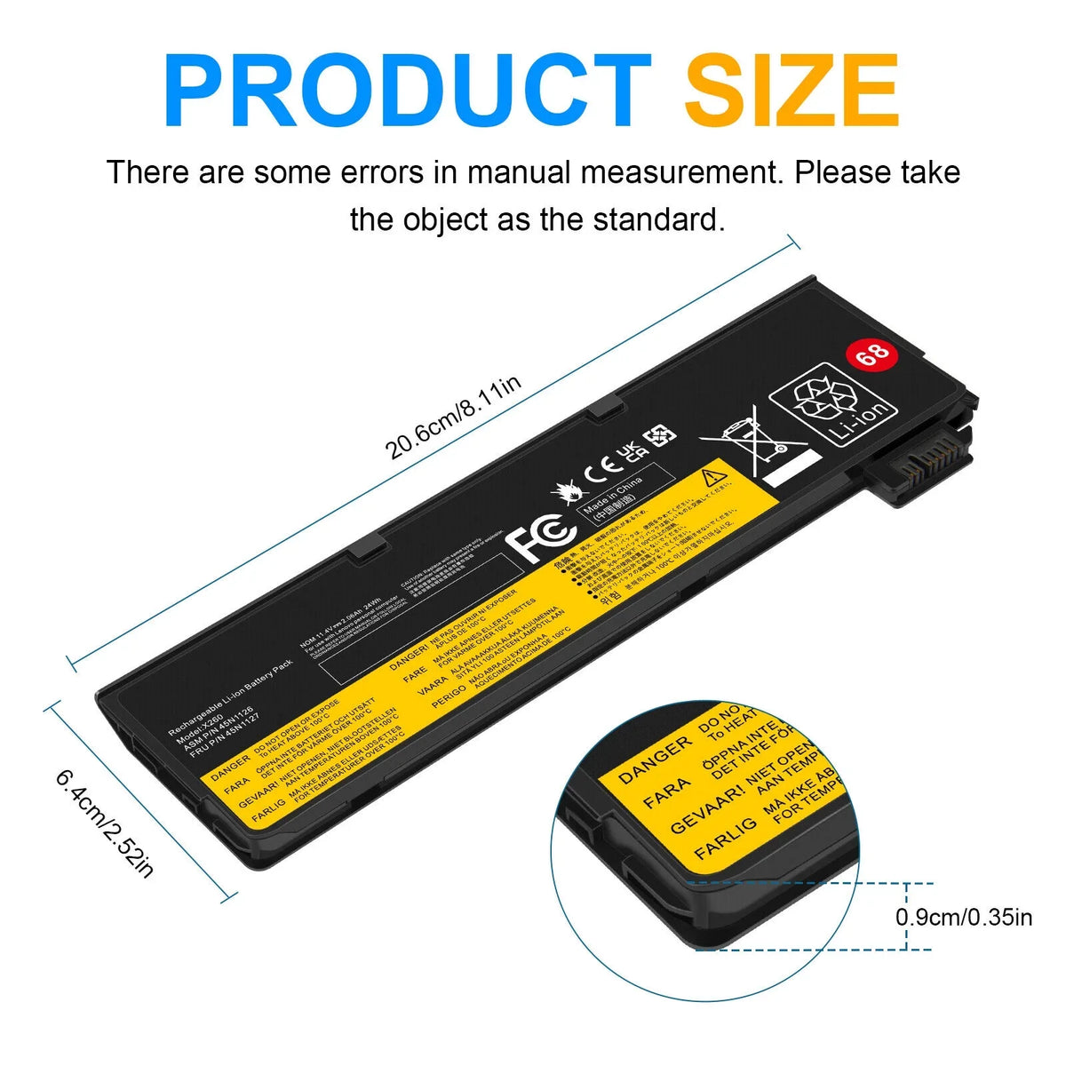 For Lenovo ThinkPad X240 T440 T450 X250 X260 T460 Battery 68+ 24Wh