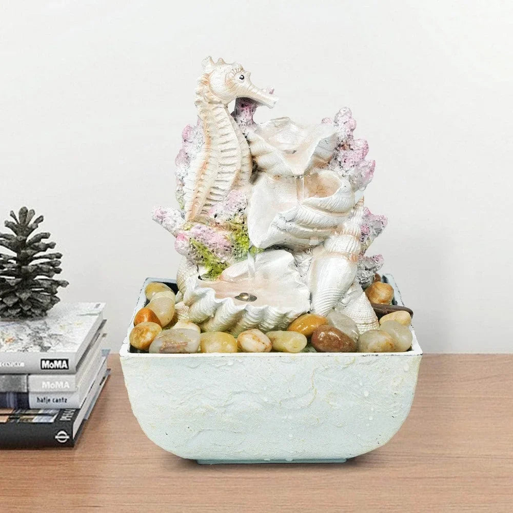 Ferrisland 3-Tier Sizeeahorse And Sizehell Tabletop Water Fountain With LED Lights