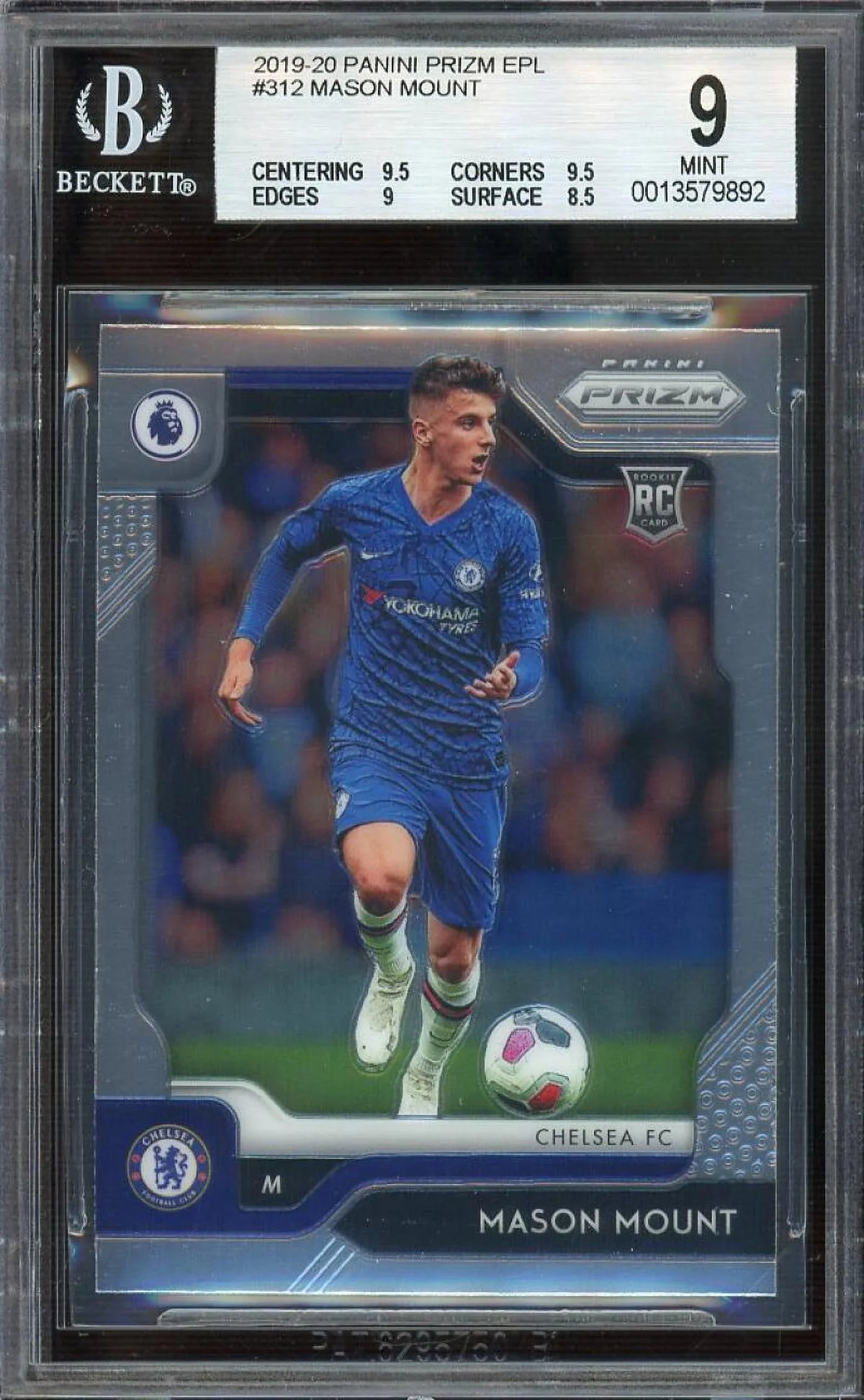 Mason Mount Rookie Card 2019-20 Panini Prizm EPL #312 BGSize 9